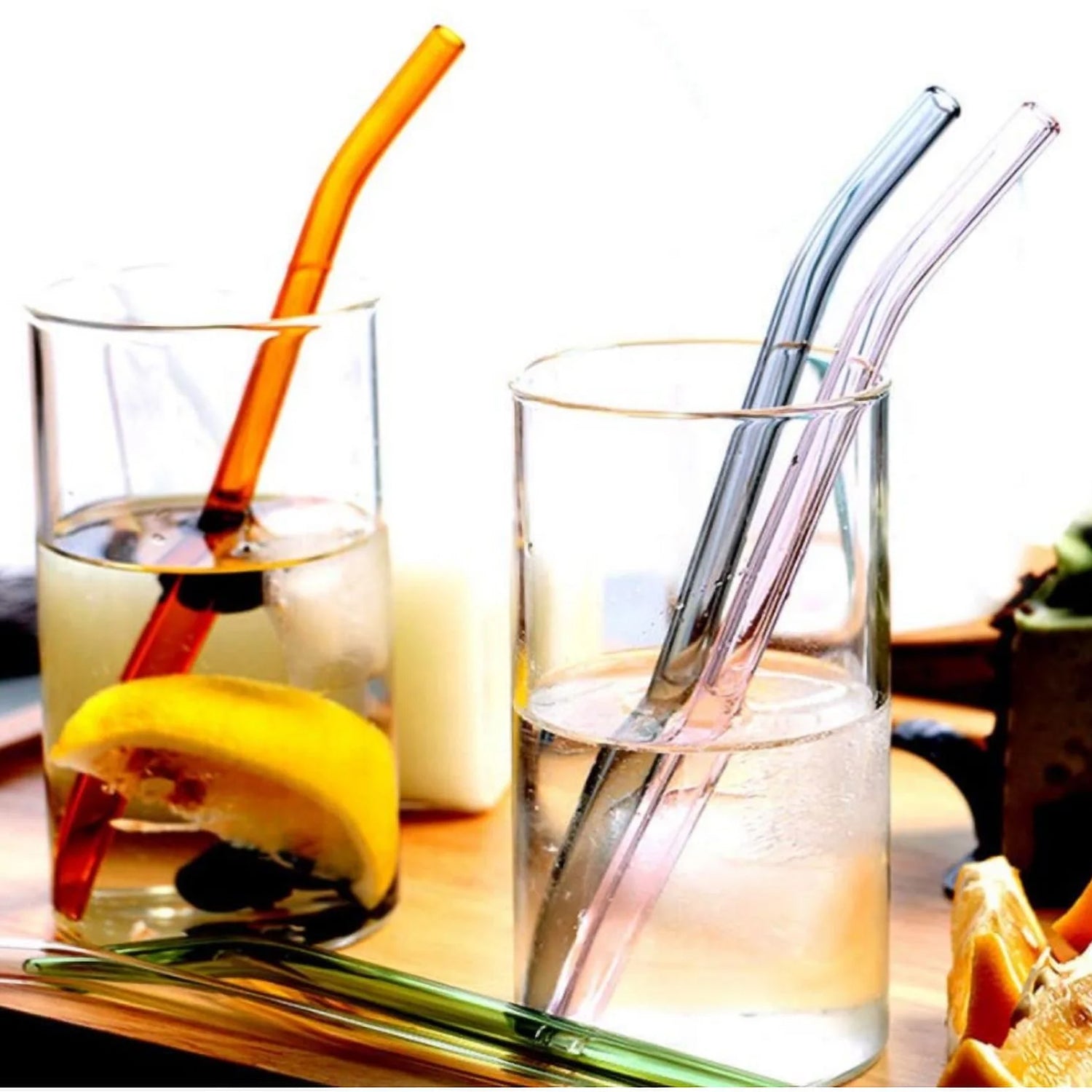 Reusable Clear Glass Drinking Straws Set – Eco-Friendly 5 Pcs Reusable Straw for Smoothies, Juices & Beverages