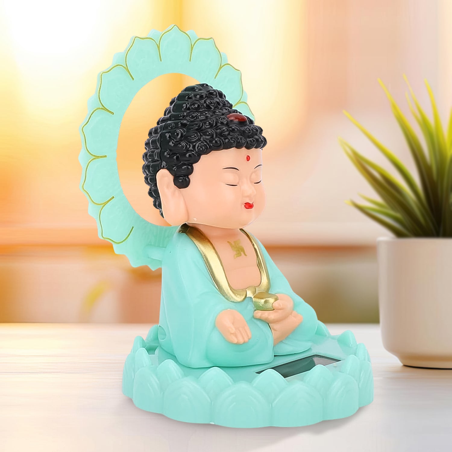 Solar Powered Moving Head Sitting Action Buddha Statue (1 Pc)