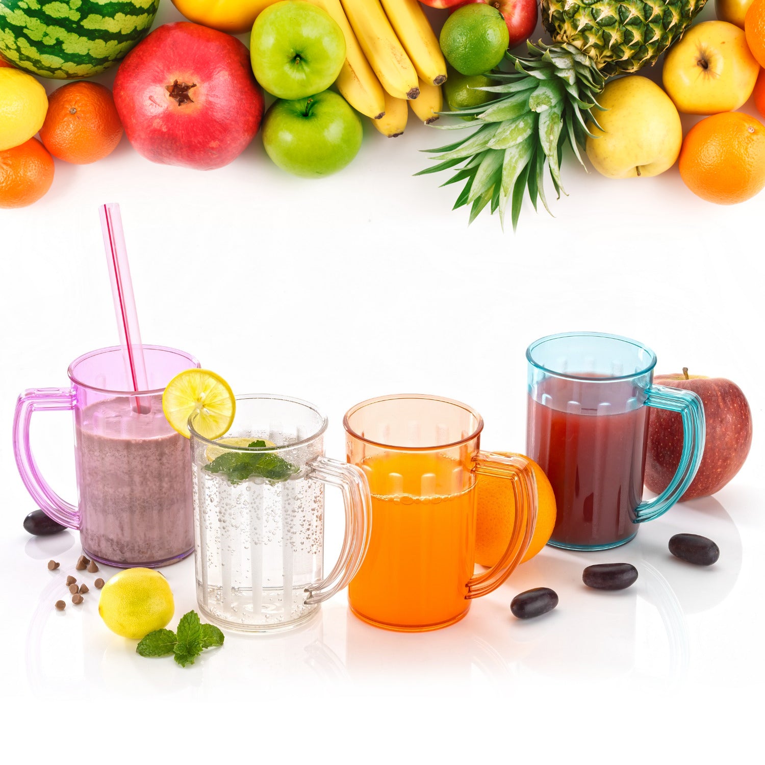 Stylish Juice Glass With Handle Water Glass Beer Glass Milk Shake Glass Multipurpose Glass Plastic Beer Mug Unbreakable Beer Tasting Glasses Clear Juice Glasses Suitable For Kids (2 Pc)