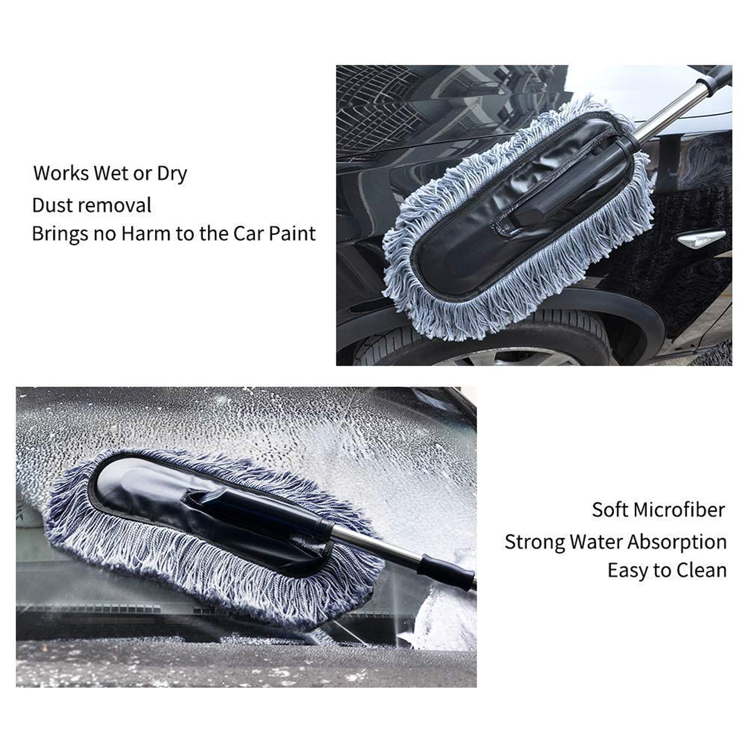 Car Duster Long Retractable soft non-slip handle Multipurpose Microfiber Wash Brush Vehicle Interior And Exterior Cleaning Kit With For Car Boats Or Home