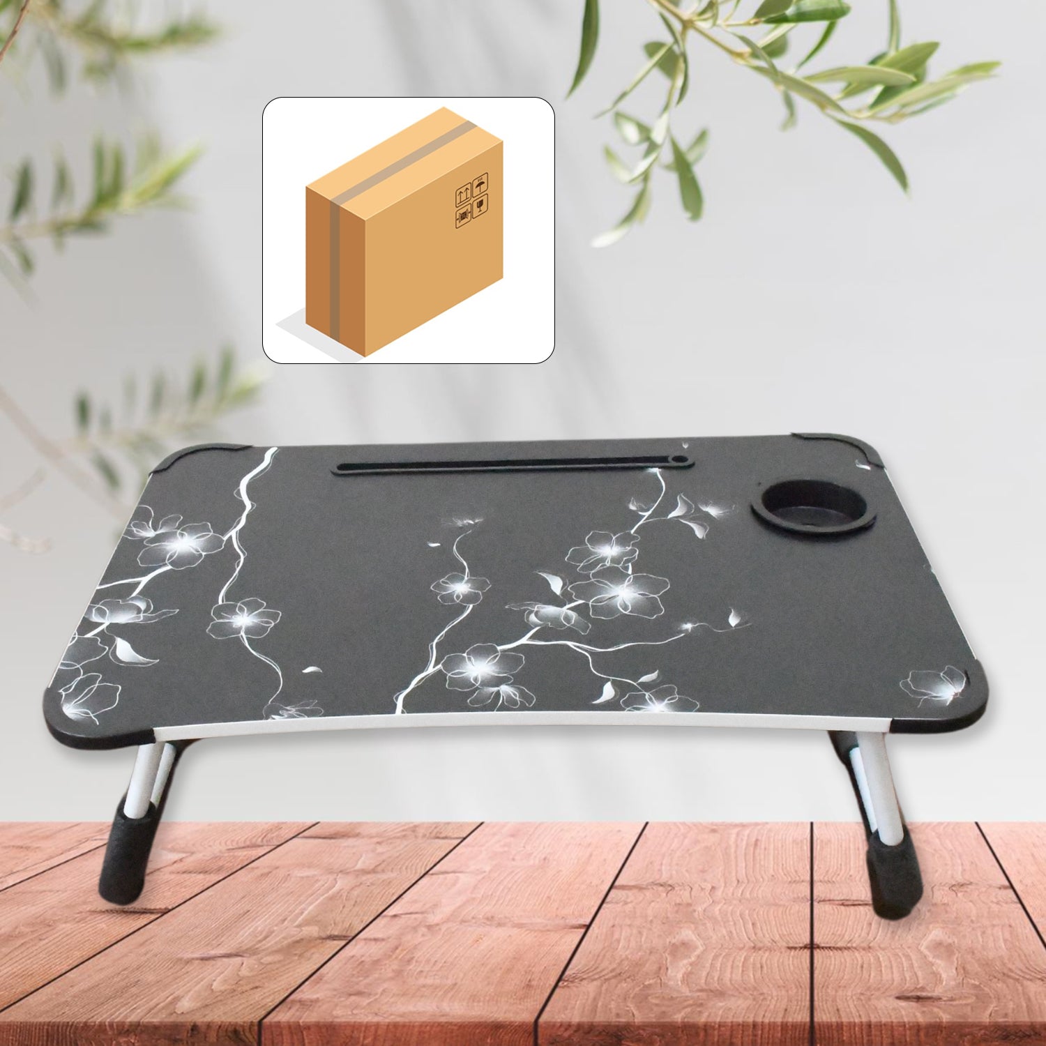 Laptop Table Foldable Portable Notebook Bed Lap Desk Tray Stand Reading Holder With Coffee Cup Slot For Breakfast Reading  Movie Watching.