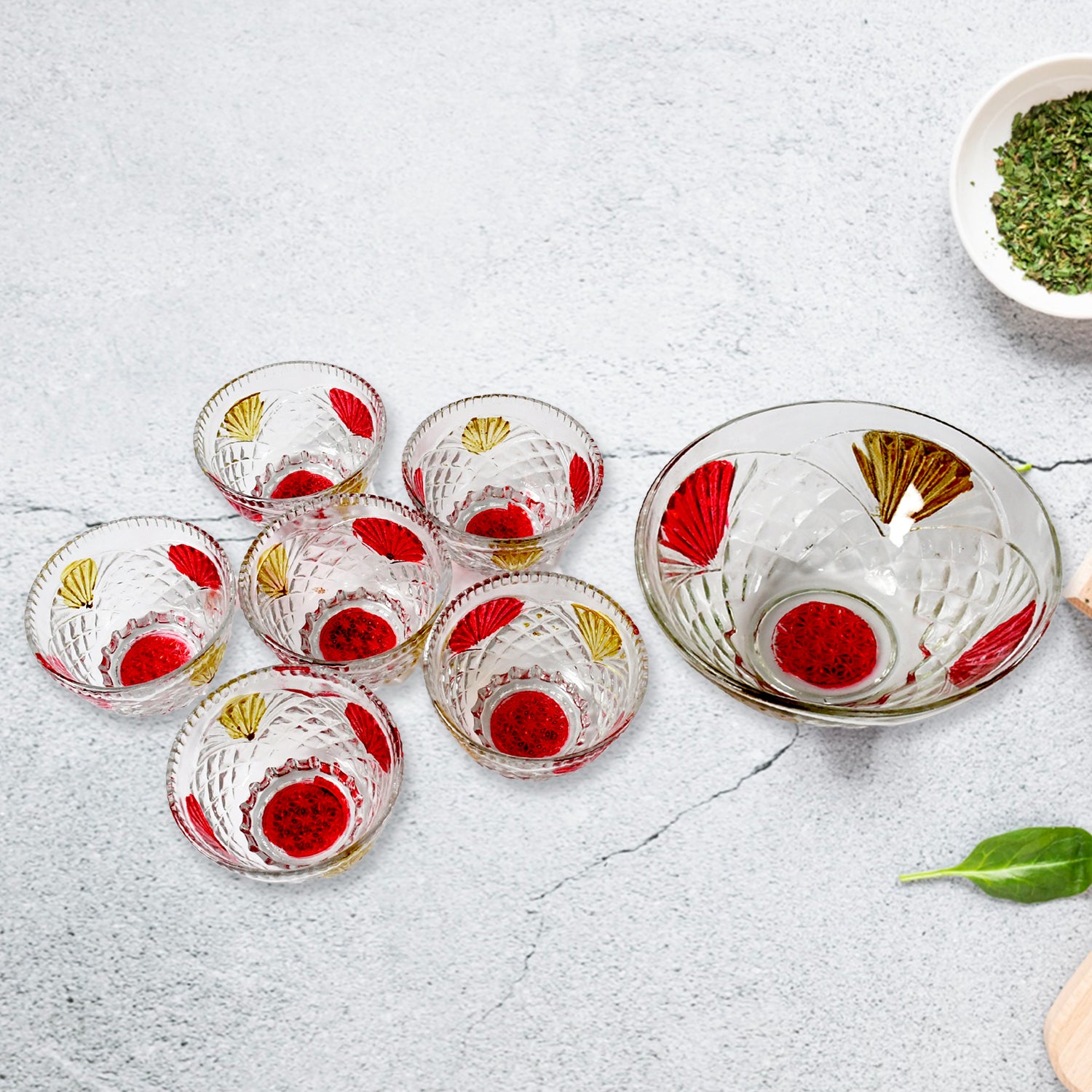 Best Rose Glass Multipurpose Pudding  Dessert  Ice Cream Bowl Set For Home Use Home  Kitchen Serving Bowl For Sundae Sweets Snacks Fruit Pudding Nuts Or Dip Serving Bowls 6 Medium  1 Big Bowl (Set Of 7 Pc)