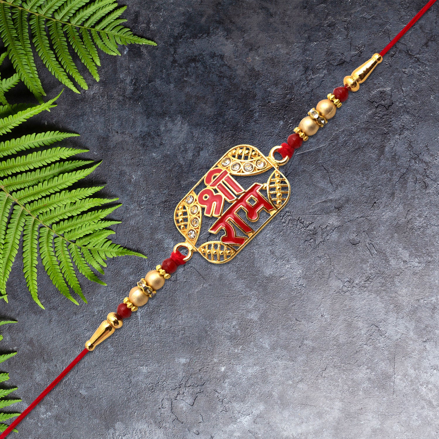 Shree Ram Rakhi With Golden Frame  Stone Detailing