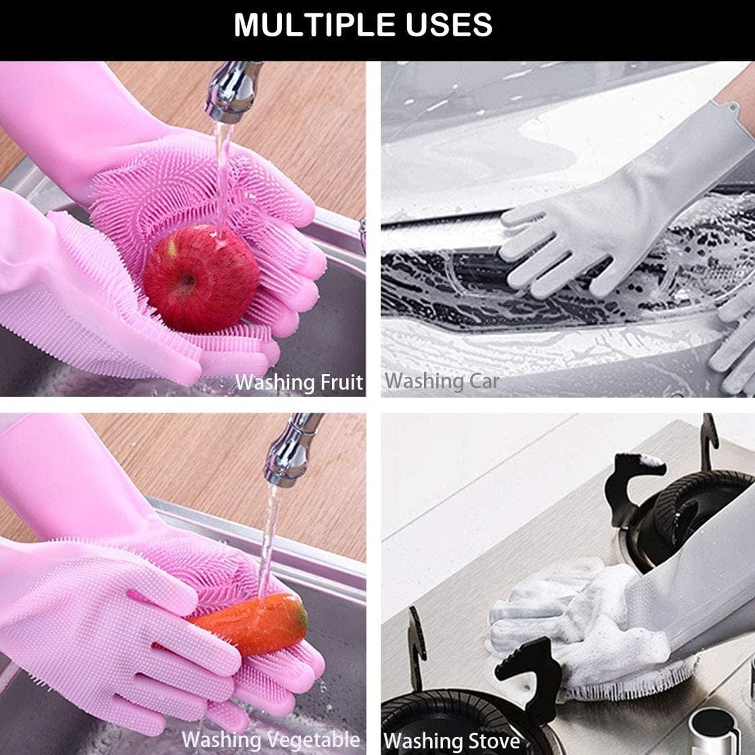 Dishwashing Gloves With Scrubber Silicone Cleaning Reusable Scrub Gloves For Wash Dish Kitchen Bathroom Pet Grooming Wet And Dry Glove (1 Pc Left Hand Gloves)