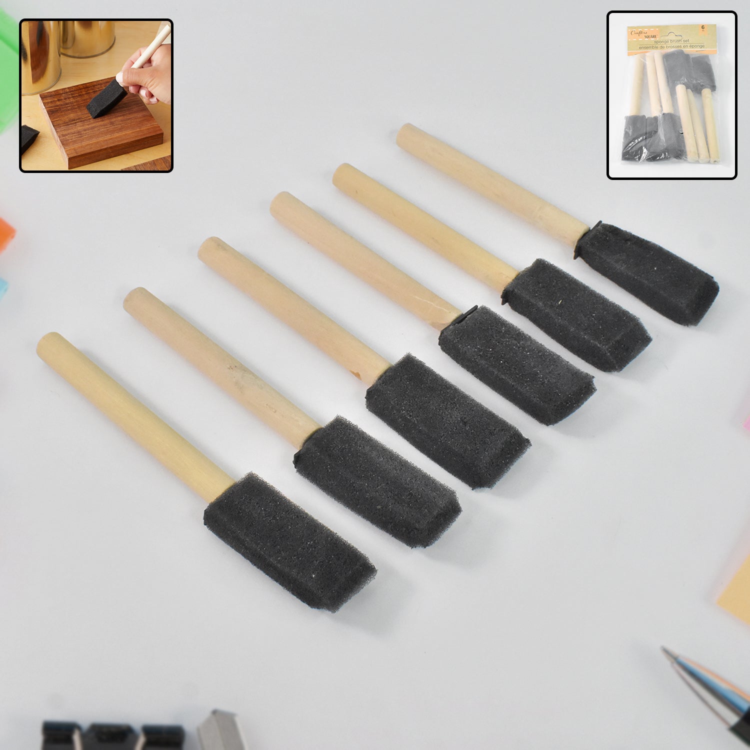 Multipurpose Sponge Brushes For Painting With Wooden Handles (6 Pcs Set)