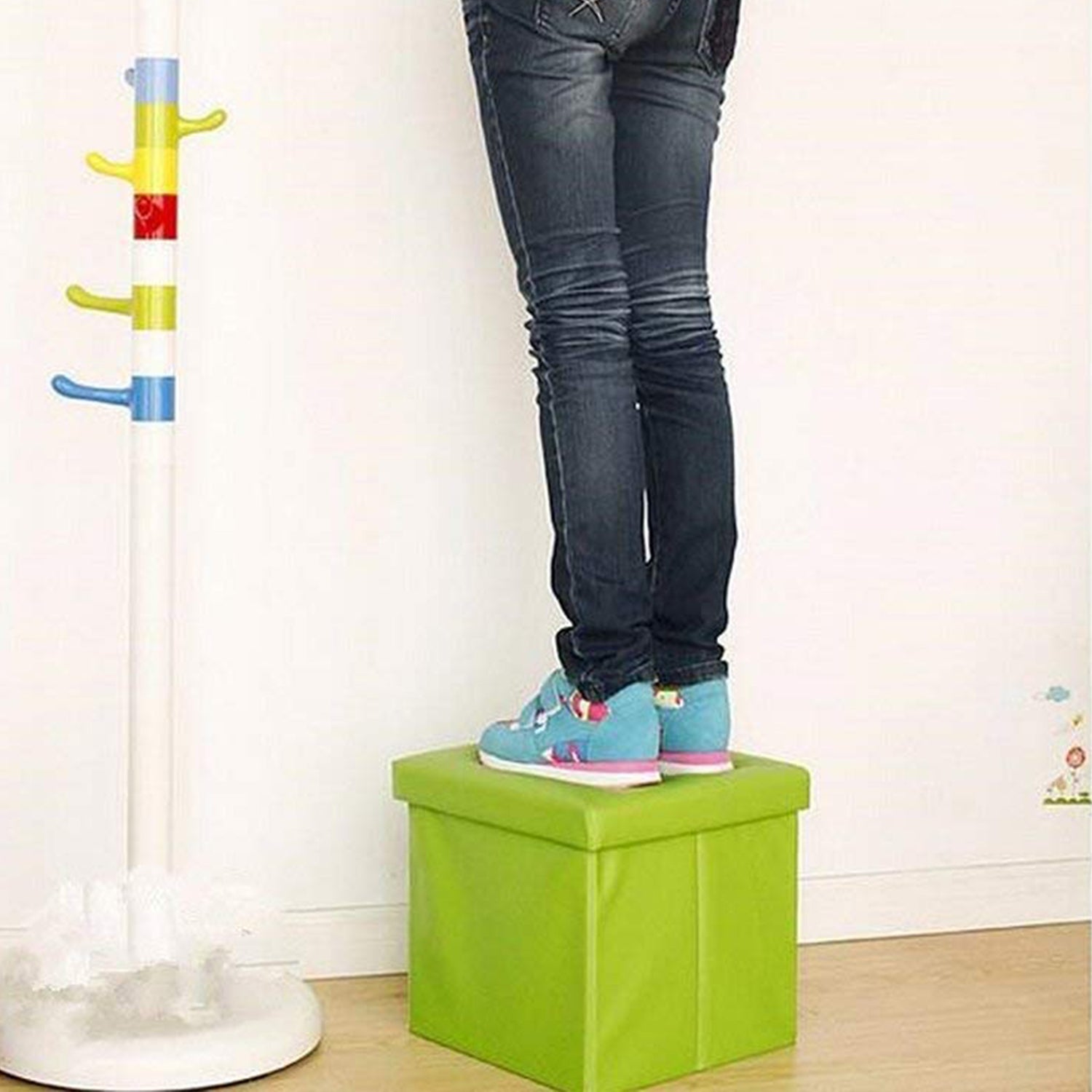 Living Room Cube Shape Sitting Stool With Storage Box. Foldable Storage Bins Multipurpose Clothes Books And Toys Organizer With Cushion Seat