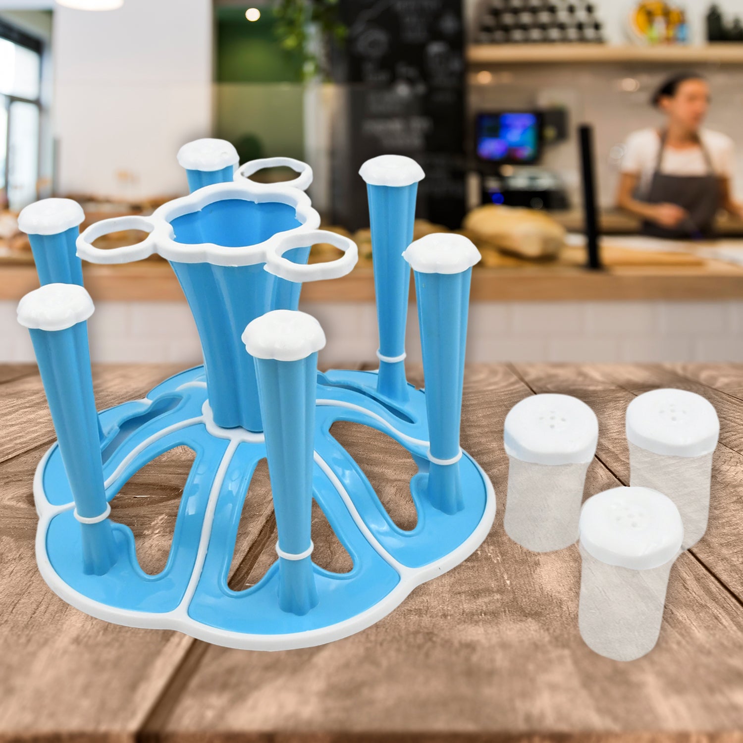Miracle Plastic Glass Stand  Tumbler Holder  Glass Holder For Kitchen  Dining Table 6 Glasses Stand With 3 Pepper Salt (Moq - 2 Pcs)