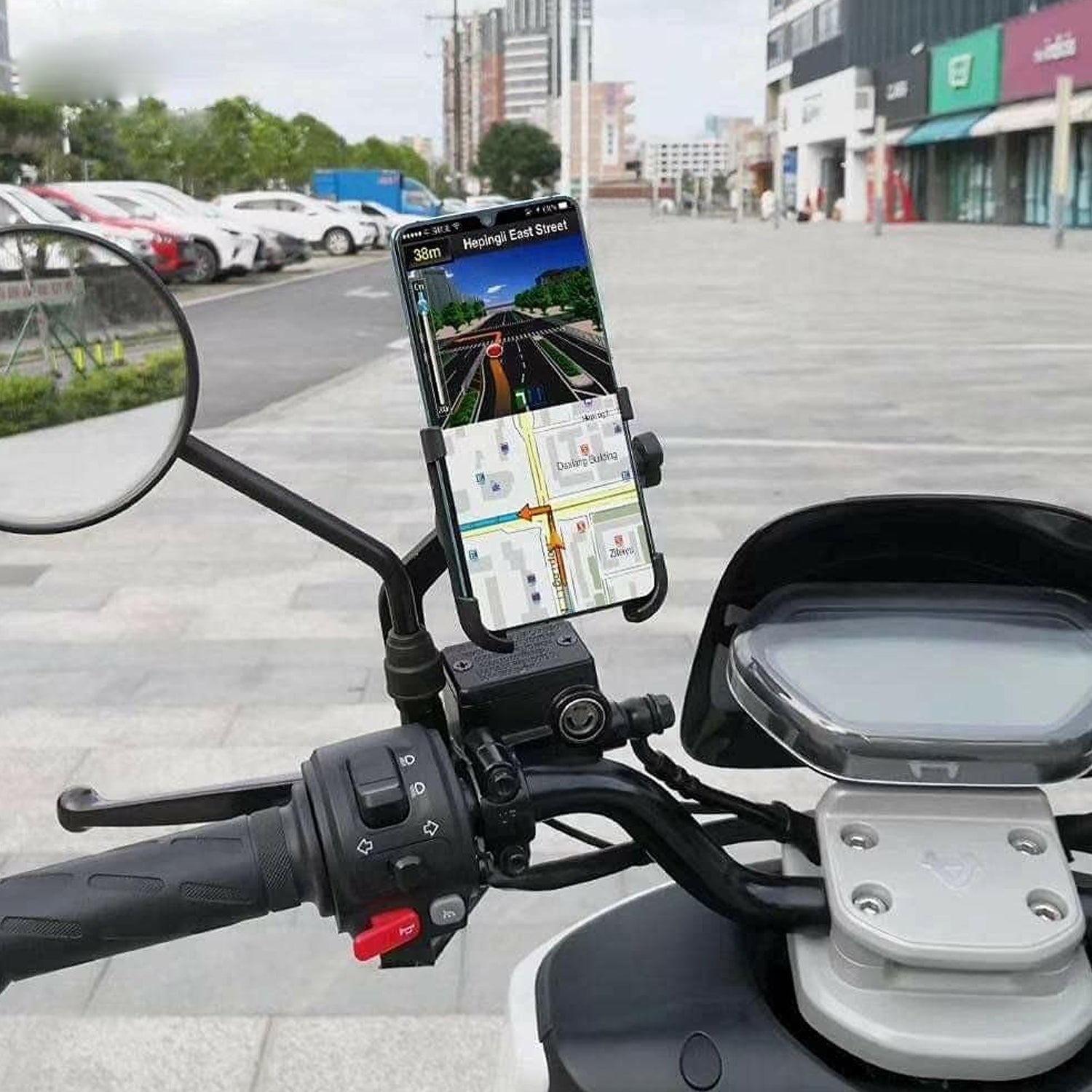 Mobile Phone Holder With Easy Adjustable Rear View Mirror Mount Solid Metal Cradle Stand Suitable For Bike  Mobile Phones