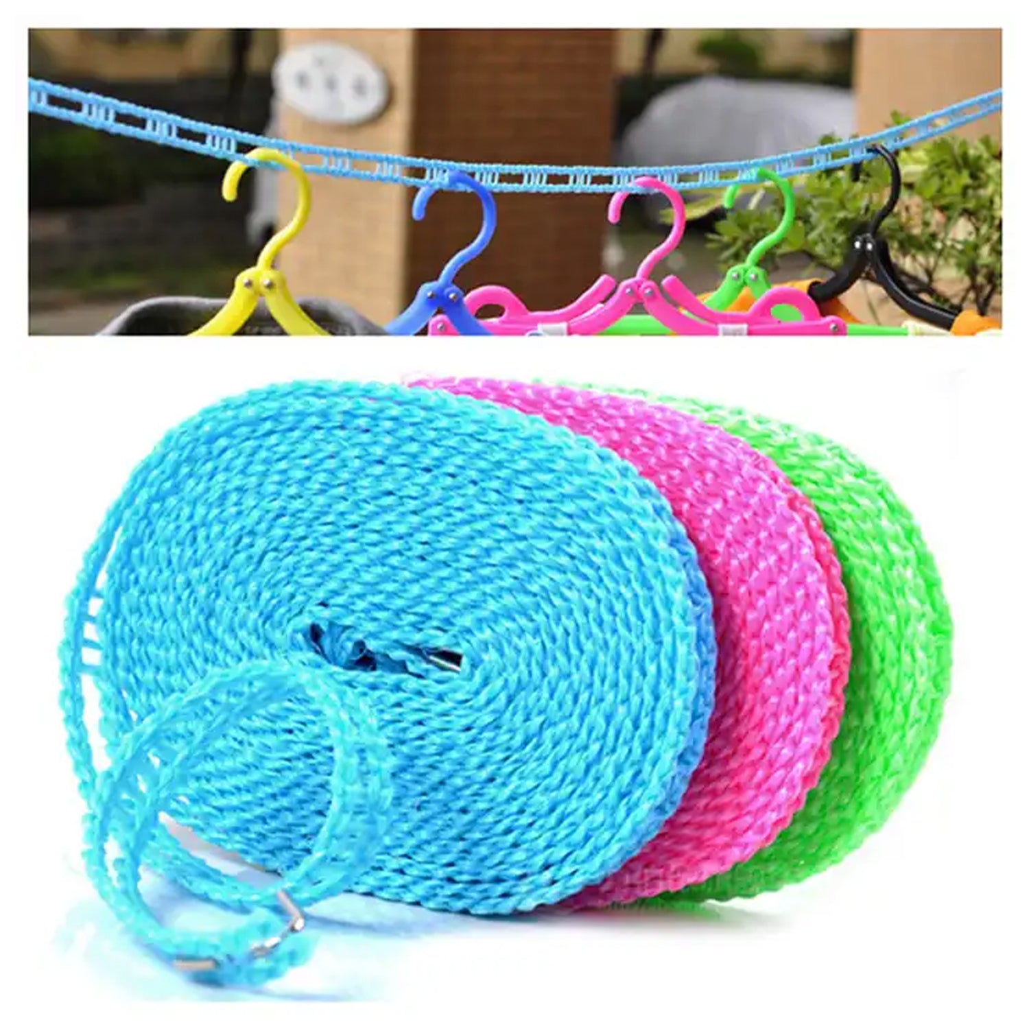 3 Meters Windproof Anti-slip Clothes Washing Line Drying Nylon Rope With Hooks Durable Camping Clothesline Portable Clothes Drying Line Indoor Outdoor Laundry Storage For Travel Home Use (3 Mtr.)