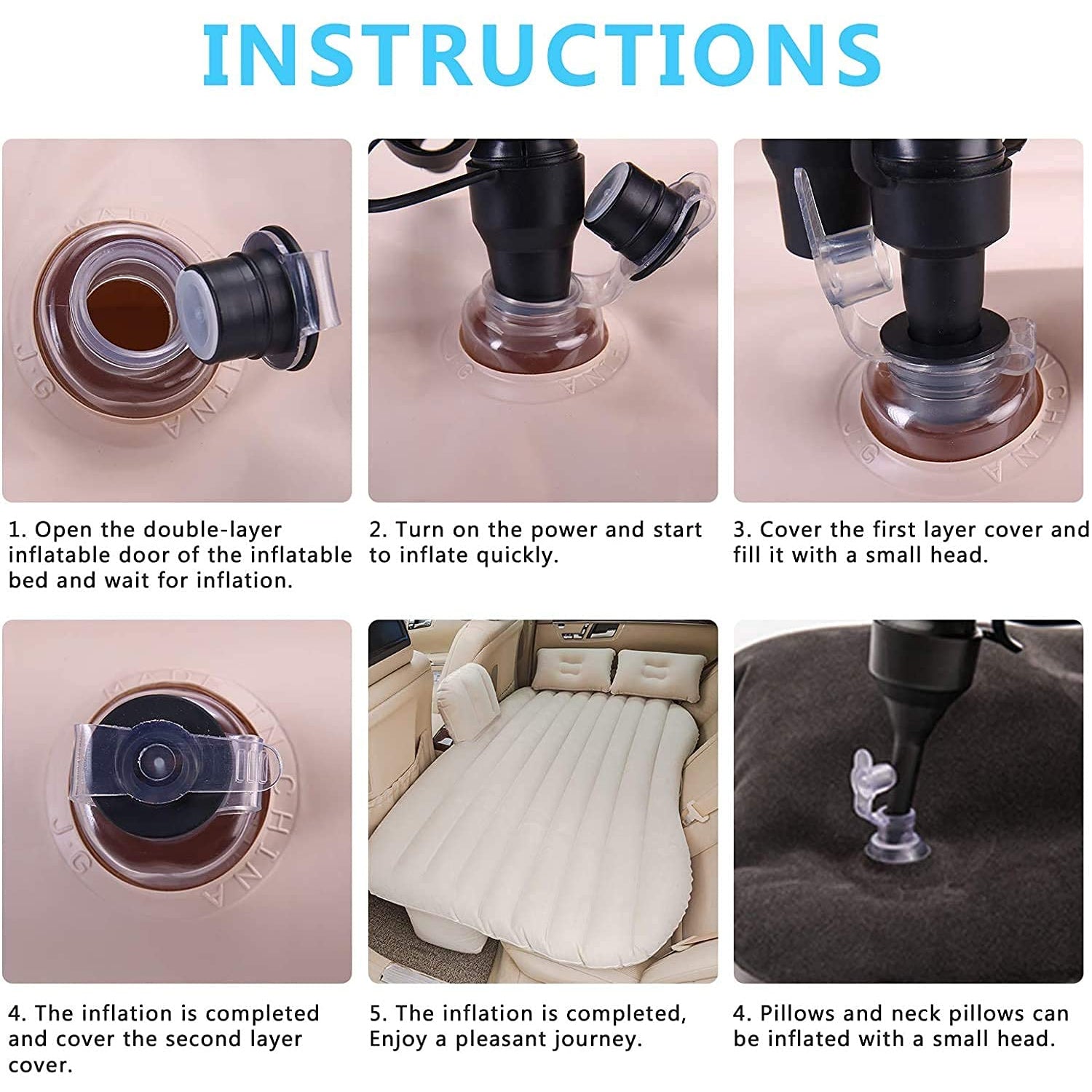 Car Inflatable Bed With 2 Pillows &  Air Pump (Portable)
